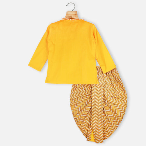Yellow Camel Theme Cotton Kurta With Dhoti