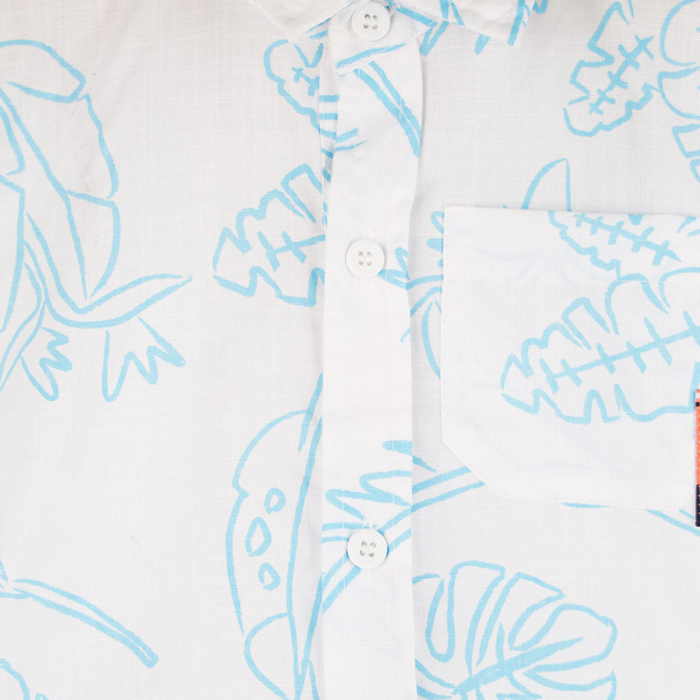 White Tropical Printed Half Sleeves Shirt
