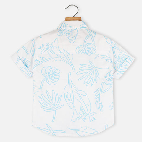 White Tropical Printed Half Sleeves Shirt