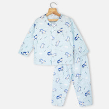 Load image into Gallery viewer, Blue Animal Theme Full Sleeves Cotton Night Suit

