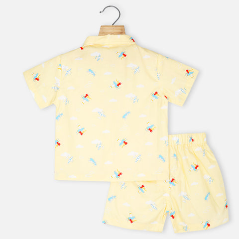 Yellow Airplane Theme Shirt With Shorts Co-Ord Set