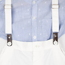 Load image into Gallery viewer, Blue Striped Shirt &amp; White Shorts With Suspender Set
