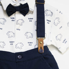 Load image into Gallery viewer, White Elephant Printed T-Shirt &amp; Shorts With Suspender Set
