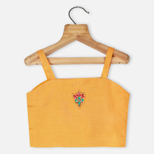 Load image into Gallery viewer, Yellow Mirror Embroidered Shrug With Crop Top &amp; Flared Palazzo
