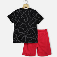 Load image into Gallery viewer, Black Printed Half Sleeves T-Shirt With Shorts Co-ord Set
