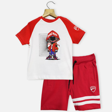 White Round Neck T-Shirt With Shorts Co-ord Set