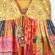 Load image into Gallery viewer, Yellow Mirror Embroidered Shrug With Crop Top &amp; Flared Palazzo
