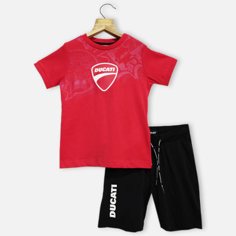 Red Round Neck T-Shirt With Black Shorts Co-ord Set