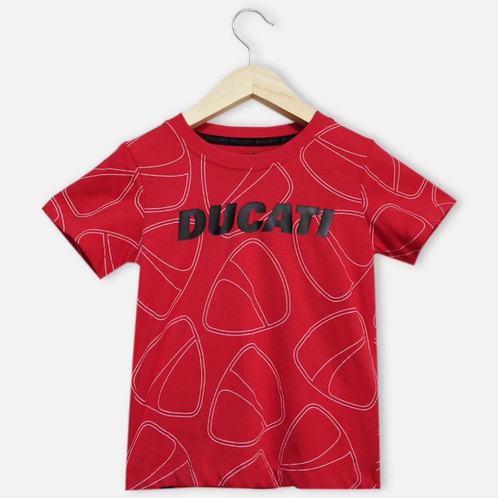 Red Printed Half Sleeves Round Neck T-Shirt