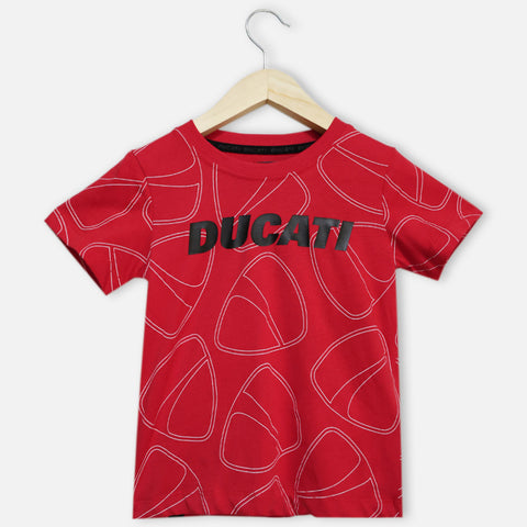 Red Printed Half Sleeves Round Neck T-Shirt