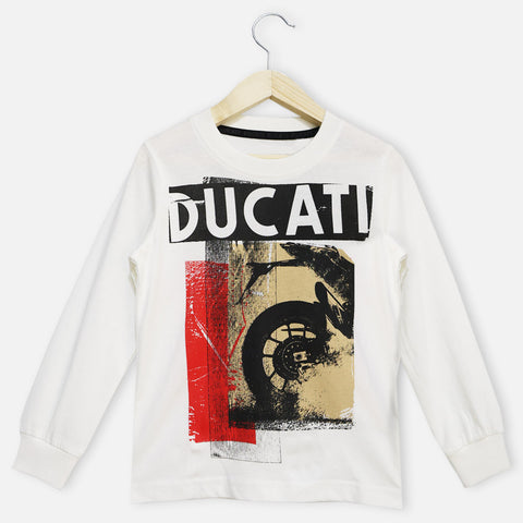 White Full Sleeves Round Neck T-Shirt