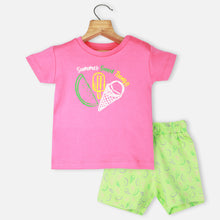 Load image into Gallery viewer, Pink Half Sleeves T-Shirt With Green Shorts
