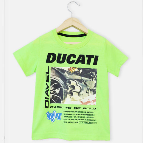Neon Green Typographic Printed Half Sleeves T-Shirt