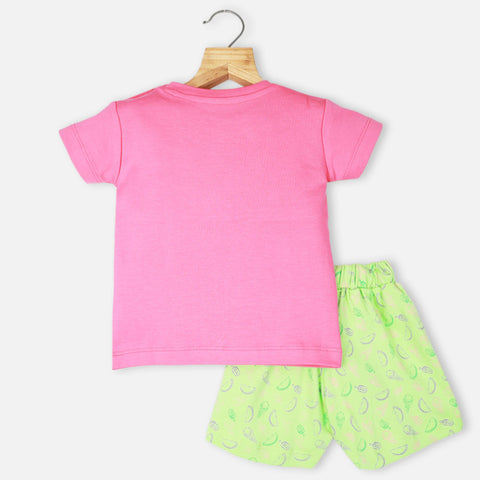 Pink Half Sleeves T-Shirt With Green Shorts