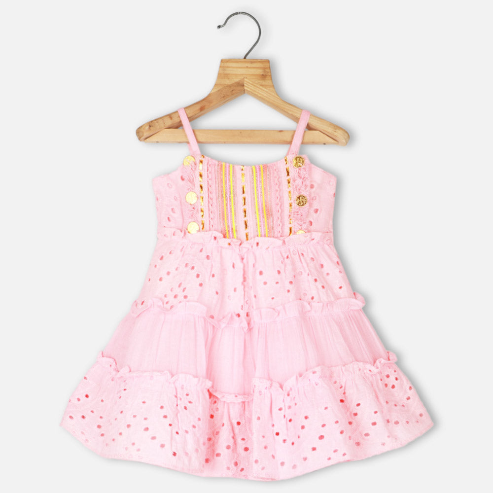Pink Broderie Cotton Tiered Dress