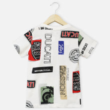 Load image into Gallery viewer, White Typographic Printed Round Neck Half Sleeves T-Shirt

