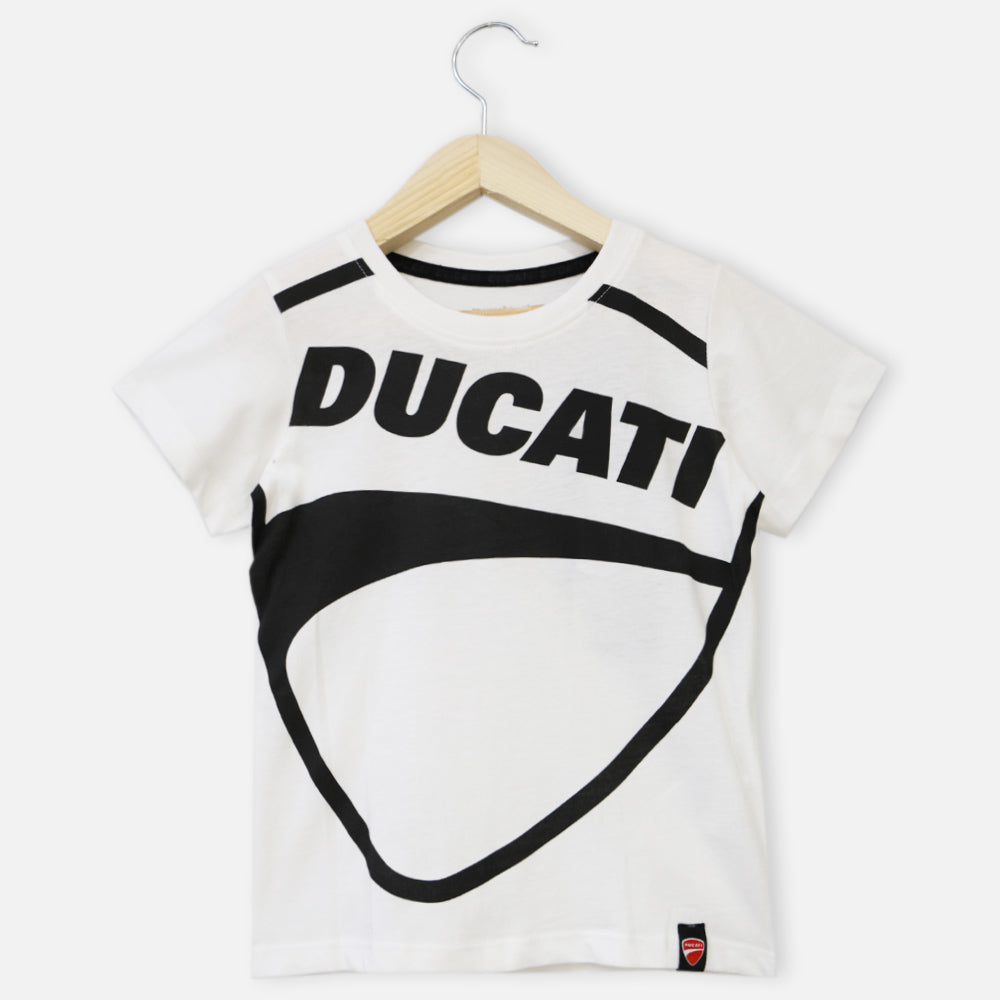 White Printed Half Sleeves Round Neck T-Shirt