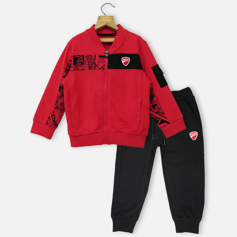 Red Zipper Jacket With Joggers Set