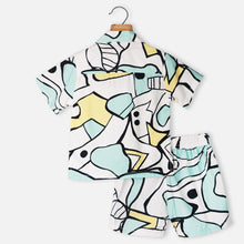 Load image into Gallery viewer, White Abstract Printed Half Sleeves Shirt &amp; Shorts Co-Ord Set
