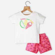 Load image into Gallery viewer, White Half Sleeves T-Shirt With Pink Shorts
