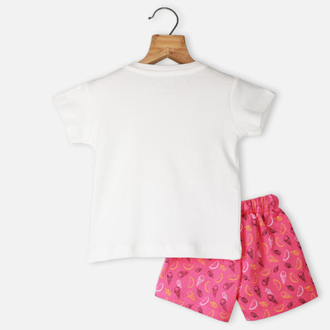 White Half Sleeves T-Shirt With Pink Shorts