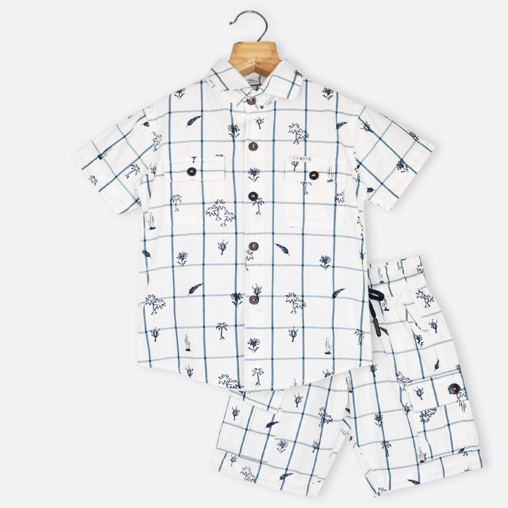 White Checked Half Sleeves Shirt With Shorts Co-Ord Set