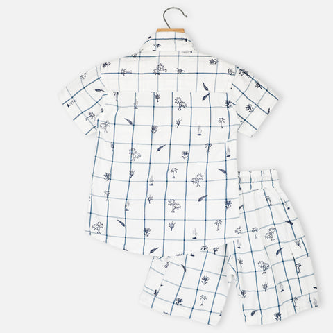 White Checked Half Sleeves Shirt With Shorts Co-Ord Set