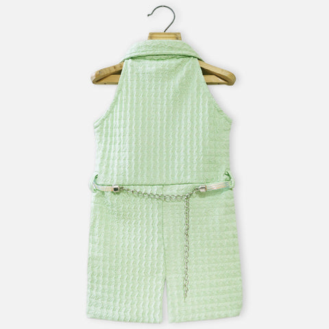 Green Sequins Half Sleeves Middy Dress