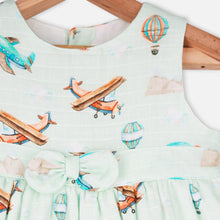 Load image into Gallery viewer, Green Airplane Theme Sleeveless Cotton Dress
