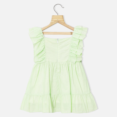 Pastel Green Smocked With Ruffled Yoke Frock