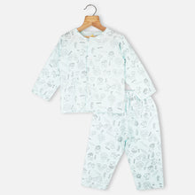 Load image into Gallery viewer, Blue Graphic Printed Full Sleeves Night Suit

