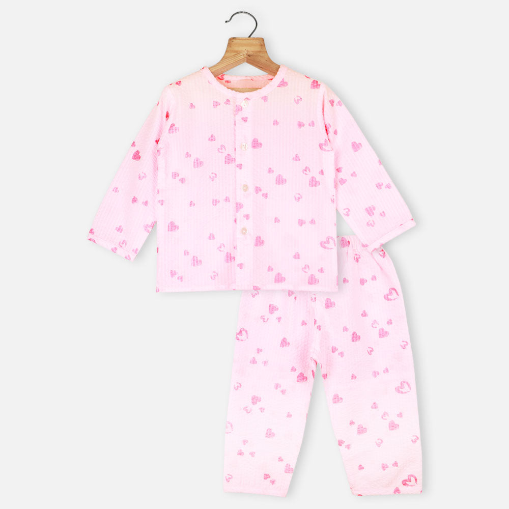 Pink Heart Theme Full Sleeves Night Suit