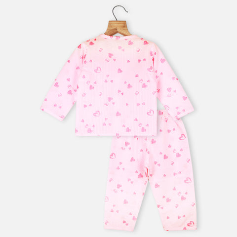Pink Heart Theme Full Sleeves Night Suit