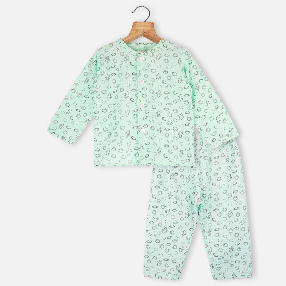 Mint Space Theme Full Sleeves Night Suit
