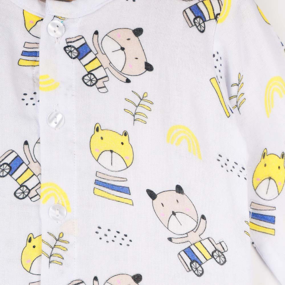 Pastel Grey Bear Theme Full Sleeves Night Suit