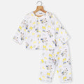 Pastel Grey Bear Theme Full Sleeves Night Suit