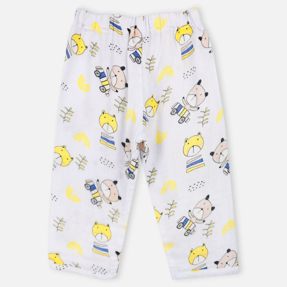 Pastel Grey Bear Theme Full Sleeves Night Suit