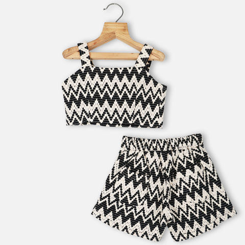 Black Chevron Crop Top With Shorts Co-Ord Set