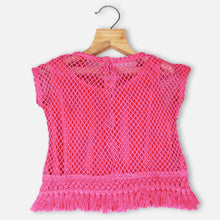 Load image into Gallery viewer, Pink Flower Embellished Crochet Top
