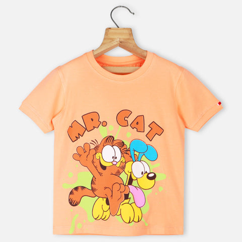 Yellow & Orange Cartoon Printed Half Sleeves T-Shirt