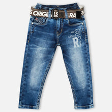 Load image into Gallery viewer, Blue Denim Pants With Printed Belt

