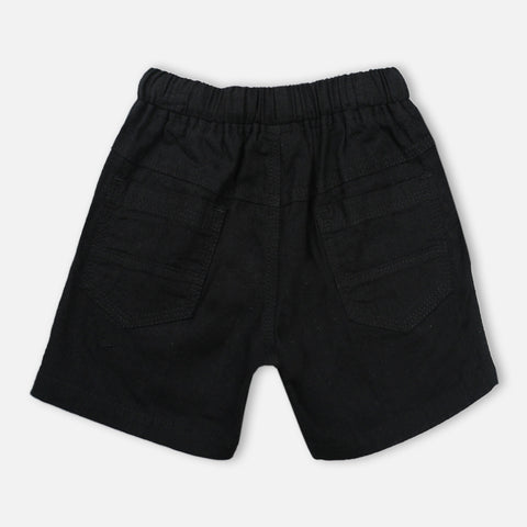 Plain Black Elasticated Waist Cotton Shorts