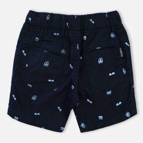 Navy Blue Printed Elasticated Waist Shorts
