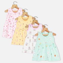 Load image into Gallery viewer, Animal Theme Sleeveless Frock- Yellow, Pink, White &amp; Mint
