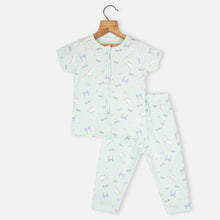 Load image into Gallery viewer, Unicorn Theme Short Sleeves Night Suit- Pink &amp; Sea Green
