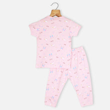 Load image into Gallery viewer, Unicorn Theme Short Sleeves Night Suit- Pink &amp; Sea Green
