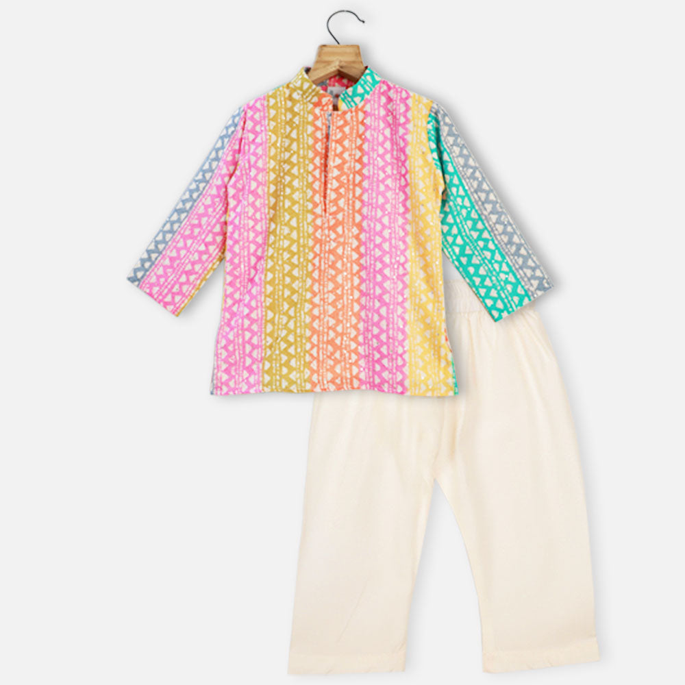 Vibrant Full Sleeves Kurta With Beige Pajama