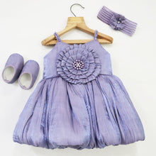 Load image into Gallery viewer, Lavender &amp; Purple Flower Embellished Dress With Booties &amp; Headband
