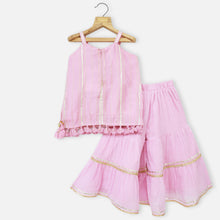 Load image into Gallery viewer, Pink Embellished Kurta With Sharara &amp; Dupatta
