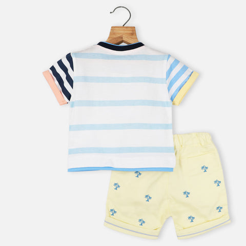 White Striped T-Shirt With Yellow Shorts